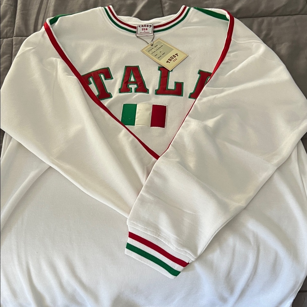 Trinity Men's Crewneck Sweater in White, Red, and Green